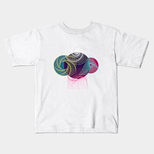 Futuristic neon spirals hexagons Kids T-Shirt